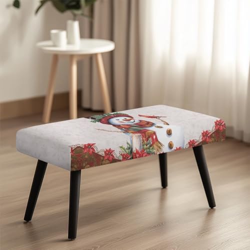 Christmas Snowman Bench Cover Slipcover - Washable Red Holiday Decor for Dining & Kitchen Benches