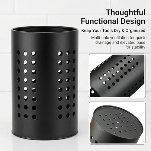 Black Stainless Steel Kitchen Utensil Holder, Farmhouse Countertop Organizer