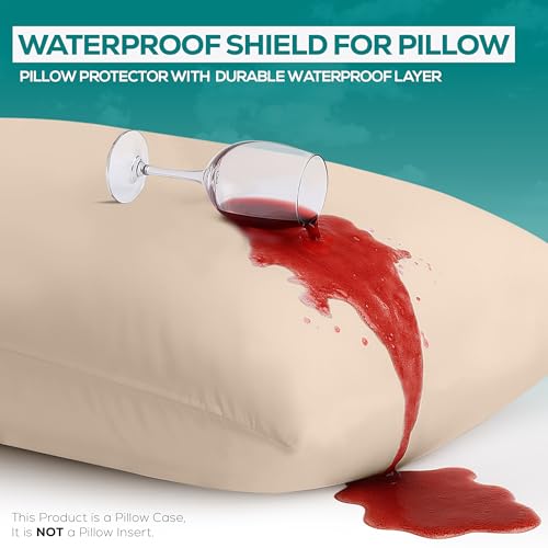 Utopia Bedding Waterproof Pillow Protectors - Standard, Pack of 2, Beige