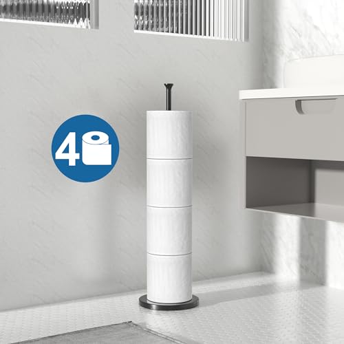 Keepmisc Freestanding Toilet Paper Holder Stand - Matte Black Steel