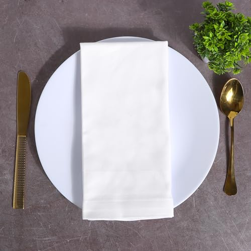 White Satin Cloth Napkins Set of 12 - 20x20 Inch Cotton Dinner Towels