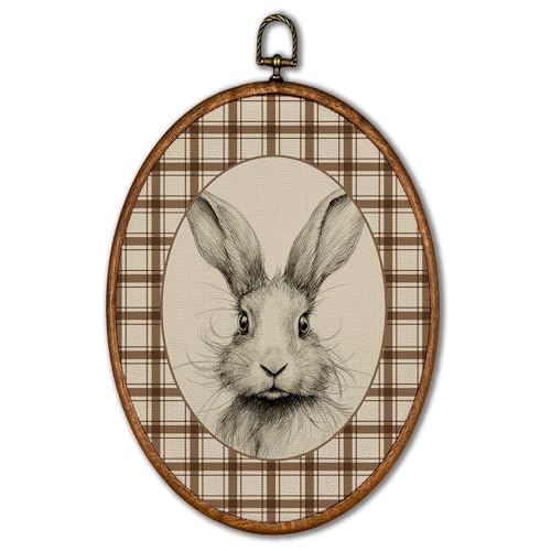 KSDUT Framed Rabbit Nursery Wall Art - 8.6"x11.4" Oval Decor