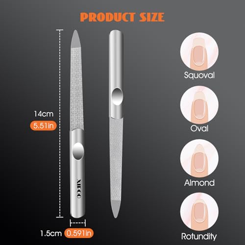XIPOO Stainless Steel Metal Nail Files Set with Pointed Tip and Anti-Slip Handle for Natural and Acrylic Nails
