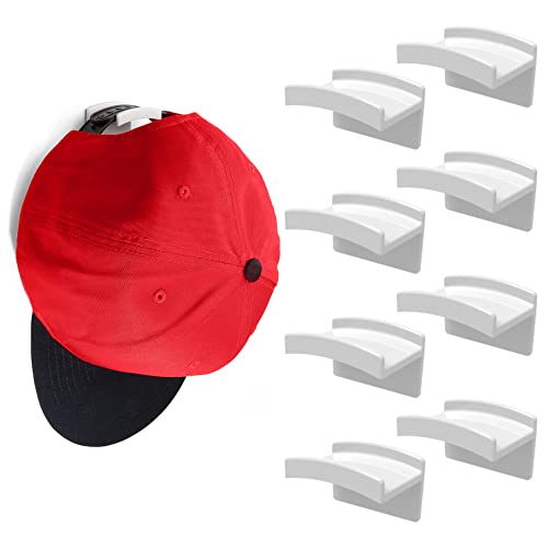 Modern JP Adhesive Hat Hooks for Wall - 8-Pack Minimalist Hat Rack, White