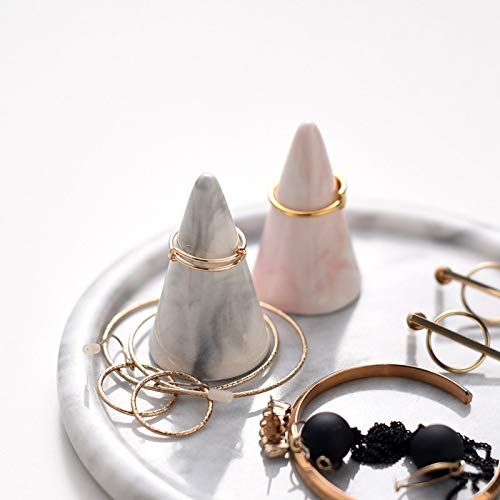 Oskas Ceramic Marble Ring Holder Tower - Grey, 2-Piece Jewelry Display Stand