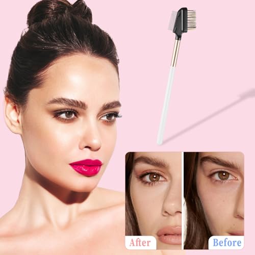 Sliverdew 2-in-1 Metal Eyelash Comb and Eyebrow Brush with Stainless Steel Teeth and Wood Handle