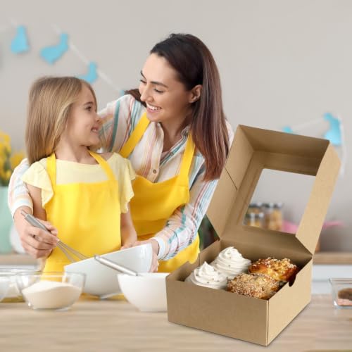 Jotique Kraft Cupcake Boxes with Window, 6-Pack, 6x6x3 Inch