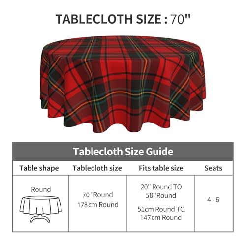70-Inch Round Christmas Tablecloth Red Green Checkered Holiday Decor