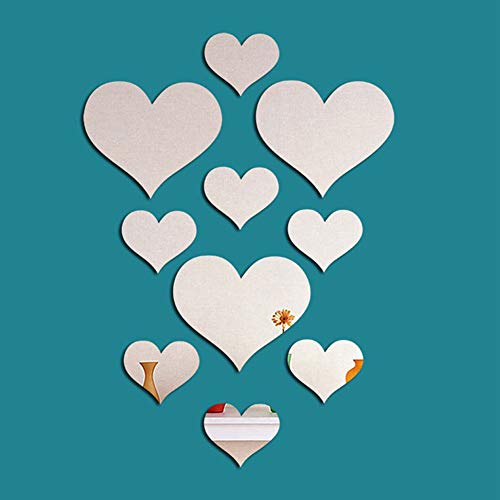 Heart Shape Acrylic Mirror Wall Stickers - 10 Pieces Set