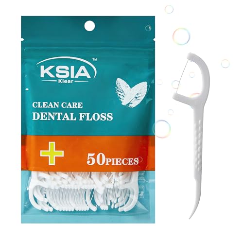 KSIA Dental Floss Picks 50 Count with Travel Pouch, PFAS-Free