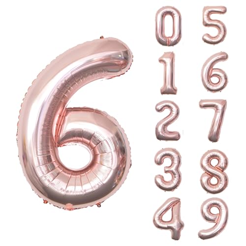 Keyali 40-Inch Rose Gold Number 6 Foil Helium Balloon for Birthday Party