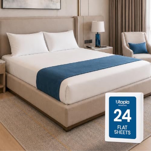 Utopia Bedding Queen Flat Sheets - 24-Pack White Microfiber Hotel Top Sheets
