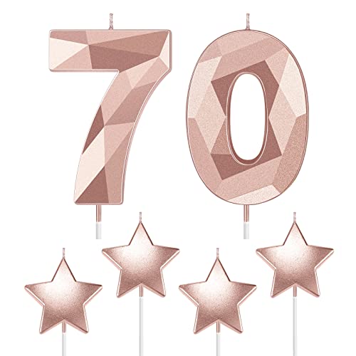 70th Birthday Candles Set - 3D Diamond & Star Cake Toppers