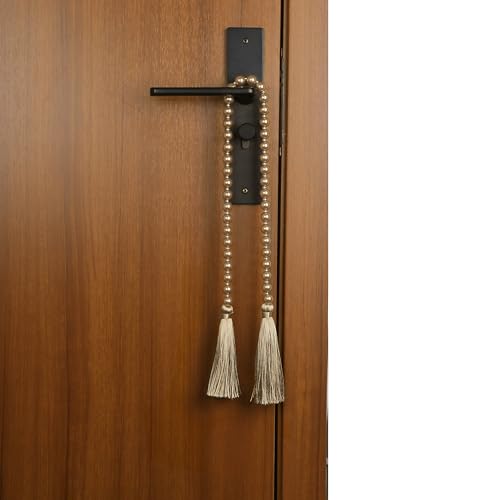 34-Inch Pearl Glass Bead Garland with Tassels - Off White Boho Decor