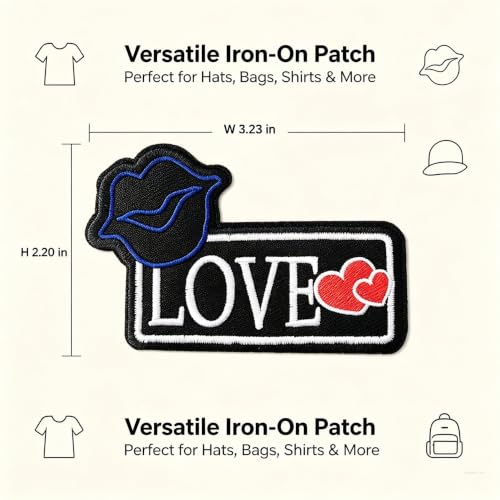 Minason Love Kiss Embroidered Iron-On Patches 3PCS DIY Appliques