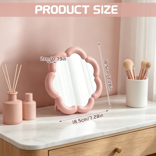 Cute Flower Shaped Desk Mirror - 7.4'' Pink Makeup Mirror