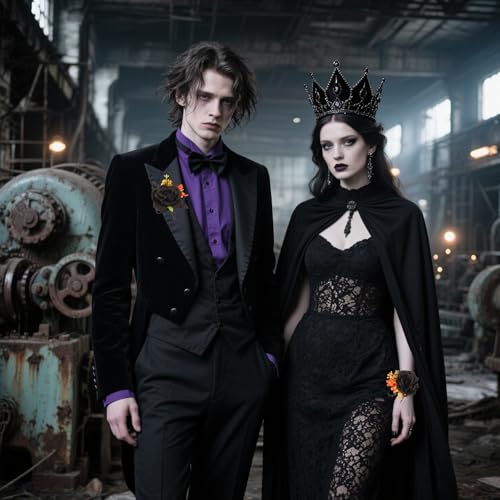 Black Rose Wrist Corsage and Boutonniere Set for Wedding Prom