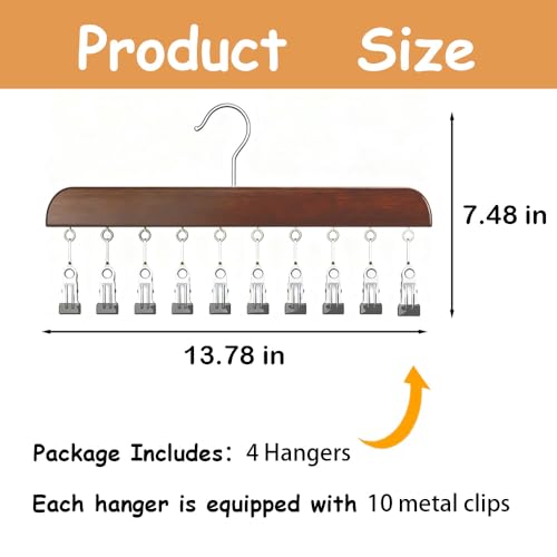 Walnut Brown 4-Pack Wooden Hat Hangers for Closet Display & Storage