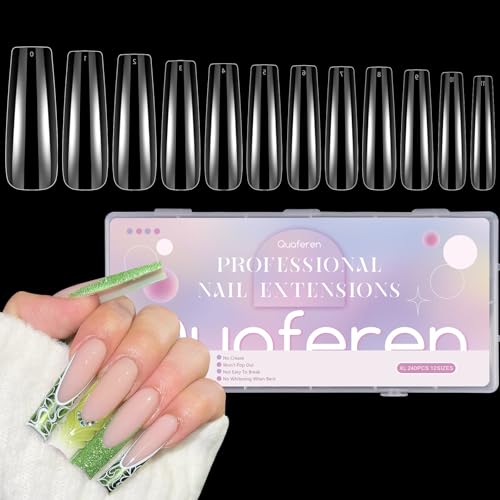 XXL Extra Long C Curve Square Nail Tips - 240PCS Clear Full Cover Fake Acrylic Nails