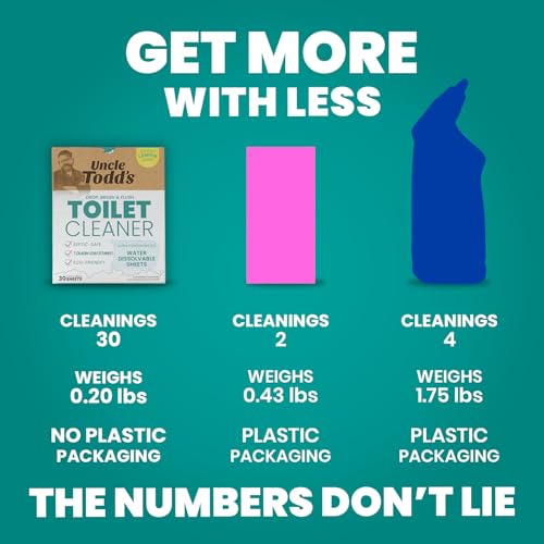 Uncle Todd's Toilet Cleaner Sheets - 30 Dissolvable, Plastic-Free