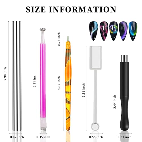 WOKOTO 5-Piece Cat Eye Nail Magnet Wand Set for Gel Polish 3D Designs