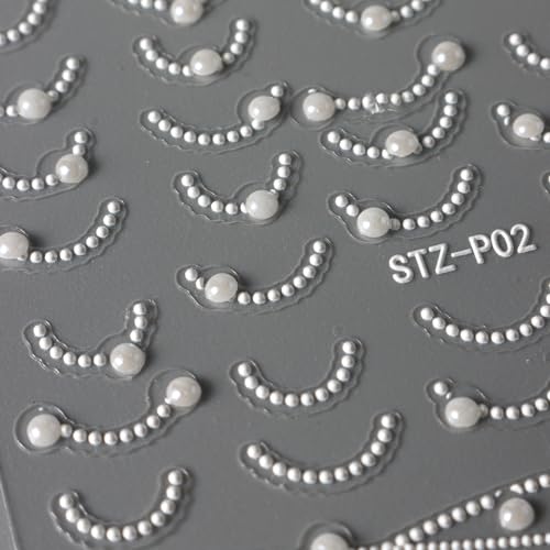 TailaiMei Pearl Studded French Tip Nail Stickers White Self-Adhesive Decals