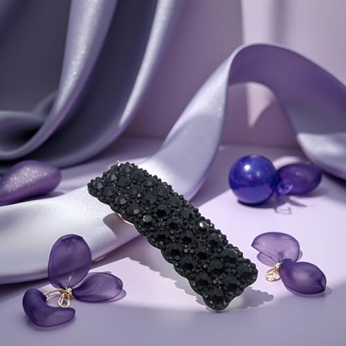 Black Rhinestone Snap Hair Clips Set - 4Pcs Rectangular Barrettes