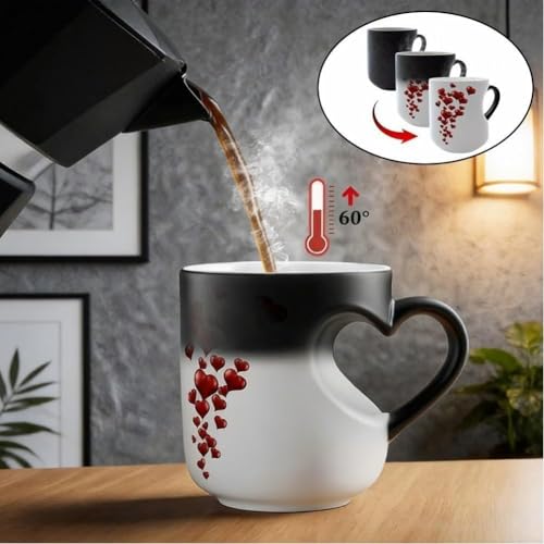 Heart Shaped Color Changing Mug - Heat-Activated Ceramic Coffee Tea Cup