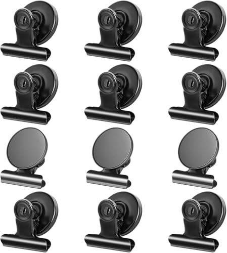 Grtard 12-Pack Heavy Duty Magnetic Clips - Black Scratch-Safe Fridge Magnets