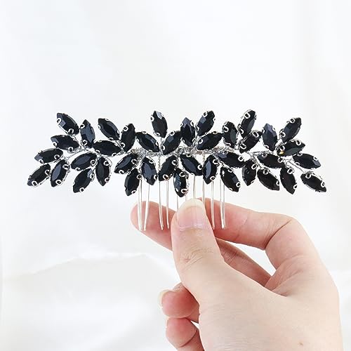 Brihasory Black Rhinestone Bridal Hair Comb Wedding Hair Accessory