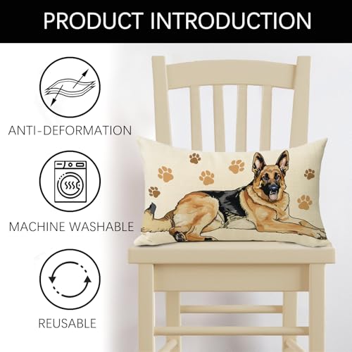 German Shepherd Lumbar Throw Pillow Cover, 12 x 20 Cotton Linen Cushion Case