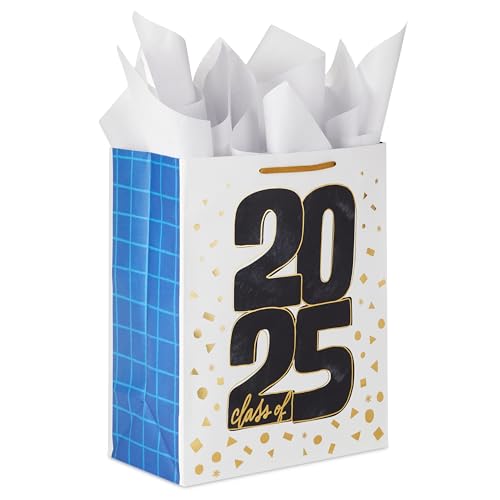 Large White Graduation Gift Bag with Tissue Paper - Class of 2025