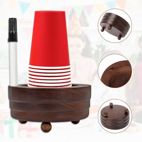 Qivine Acacia Wood Cup Holder with Marker Slot for Party Cups