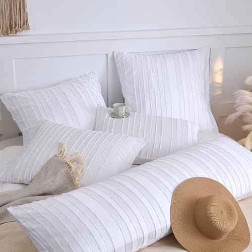 White Striped Standard Pillow Shams 2-Pack, Soft Microfiber Boho Covers 20x26