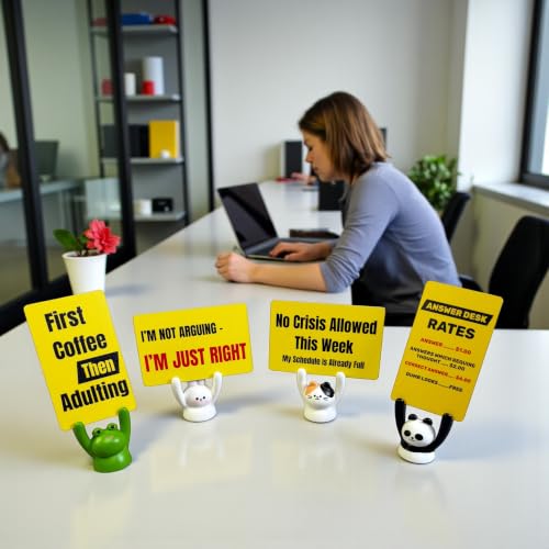 Funny Office Desk Sign Set A with 5 Animal Holders & Quotes
