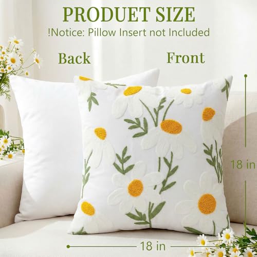 Emvency 18x18 Inch Embroidered Floral Throw Pillow Covers - Set of 2