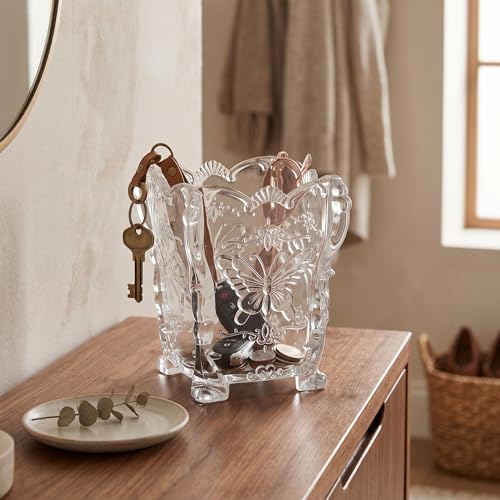 VALICLUD Acrylic Makeup Brush Holder, Transparent Butterfly Carved Cup