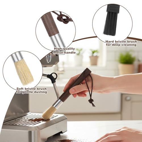 3-Piece Coffee Grinder Cleaning Brush Set with Walnut Handles