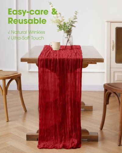 Pureegg 2 Pack Red Cheesecloth Table Runner 120 Inch for Wedding Party