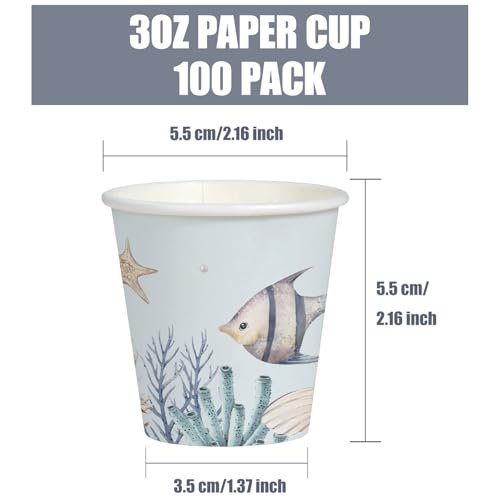 WRAPAHOLIC 3oz Disposable Bathroom Cups - Blue Seafish, 100 Pack