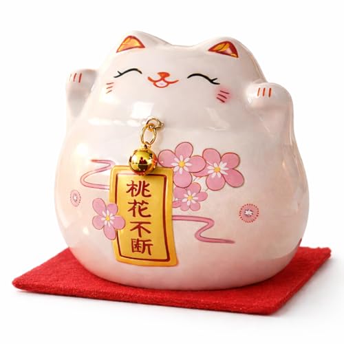 Pink Maneki Neko Lucky Cat Figurine – Japanese Ceramic Good Luck Charm