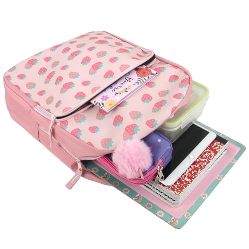 Trail Maker Kids School Backpack 17 Inch Sweet Strawberries Print for Girls & Boys