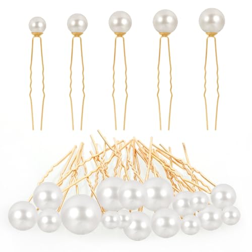 Lusofie 18Pcs Pearl Bobby Pins U Shaped Gold Hair Pins for Wedding Bridal
