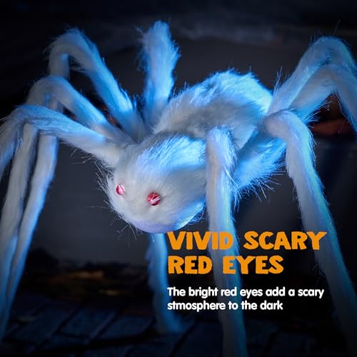 JOYIN 5ft Giant White Halloween Spider, Poseable Scary Hairy Yard Prop