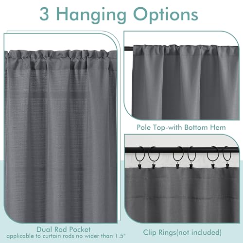 Dark Grey Faux Linen Valance Curtain, 60" W x 12" L - Light Filtering