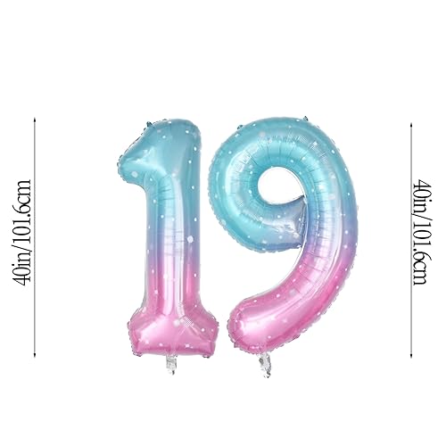 40 Inch Starry Sky Blue Number 19 Foil Balloon for Birthday & Events