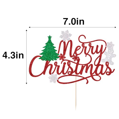 Merry Christmas Cake Topper Red Glitter Holiday Party Decoration