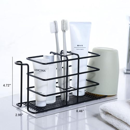 Wall-Mounted Toothbrush Holder with Cups - Black Metal Organizer