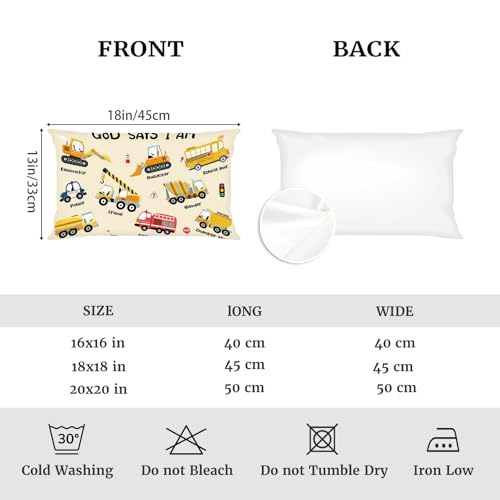 Set of 2 Kid Construction Themed Throw Pillow Covers - 13x18