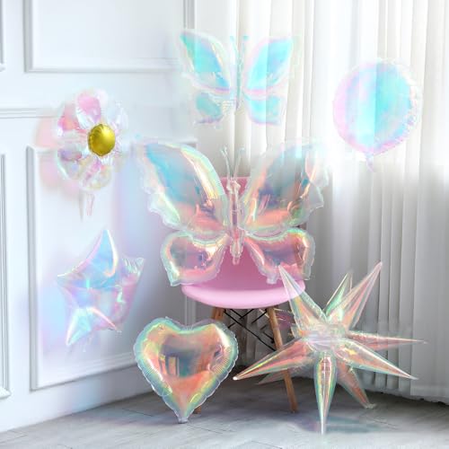 26-Inch Rainbow Butterfly Mylar Balloons - 4 Pack Party Decor